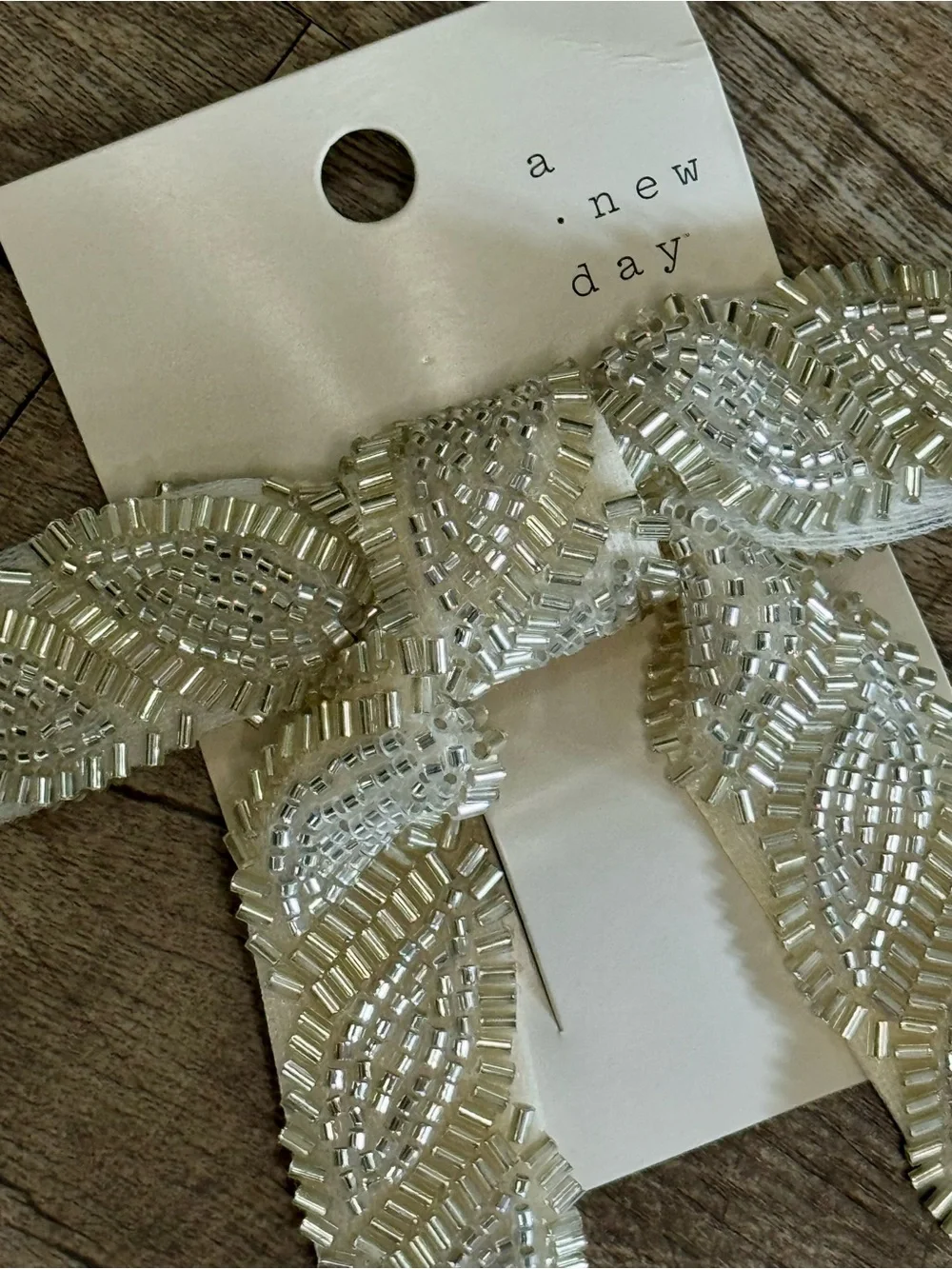A New Day White Beaded‎ Hair Bow NWT Silver Bead Hair Accessory